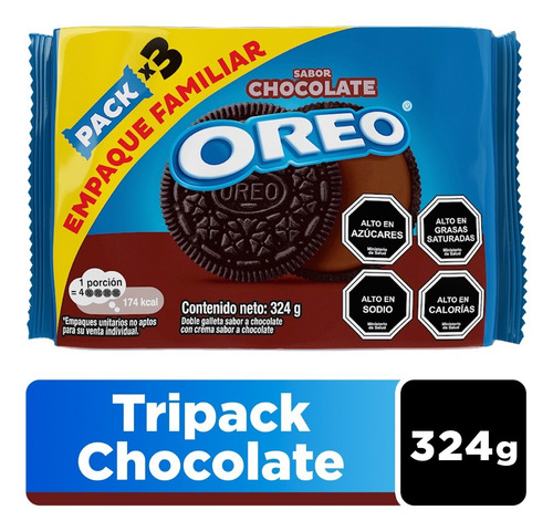 Imagen 1 de 3 de Galletas Rellenas Oreo ® Chocolate Tripack 324g