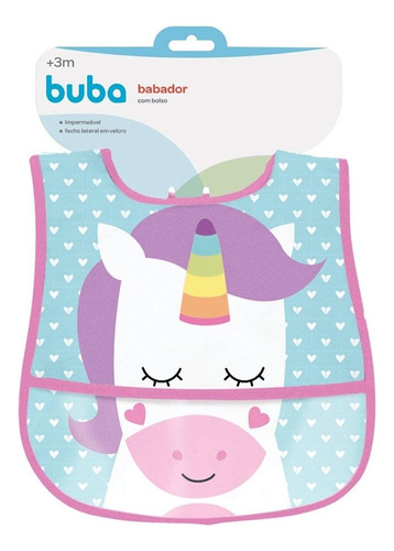 Babador Com Bolso Unicórnio Rosa Tecido Impermeável