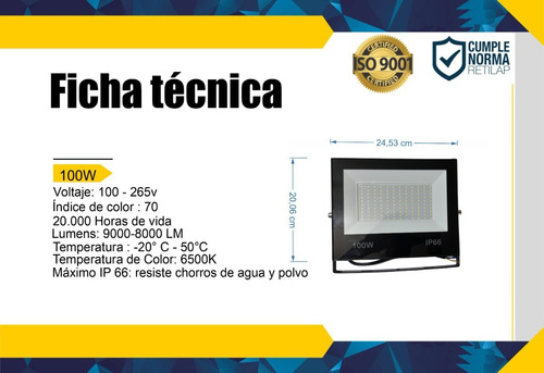 Imagen 2 de 7 de Reflector Led 100w Tipo Tableta