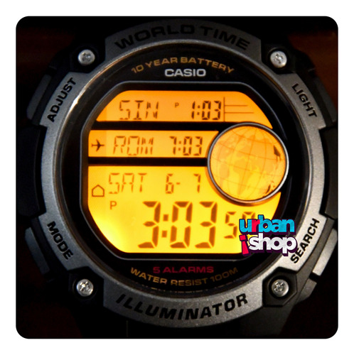 Reloj Casio Ae 3000w 9a Horas Mundiales Caratula Grande Negro Dorado
