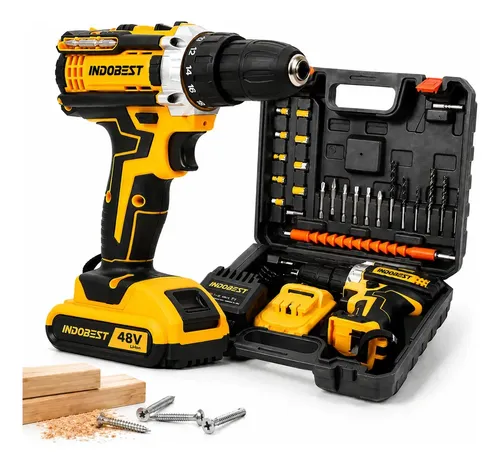 Parafusadeira Furadeira Sem Fio VLX 48V, Kit Completo Com 2 Baterias e Maleta