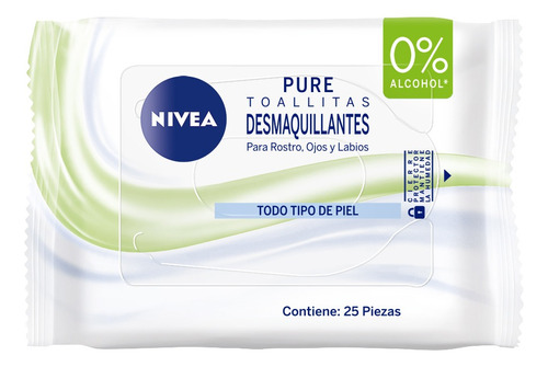 Desmaquillante toallita Nivea Pure para piel todo tipo de piel por unidad de 25