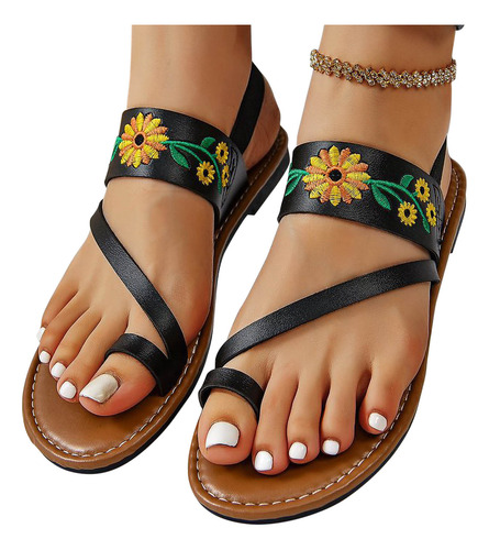 Sandalias Deslizantes Con Forma De Anillo Para Mujer, Bordad