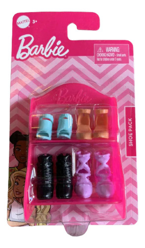 Paquete De Zapatos Barbie - Estante Rosado Con 4 Pares De Za