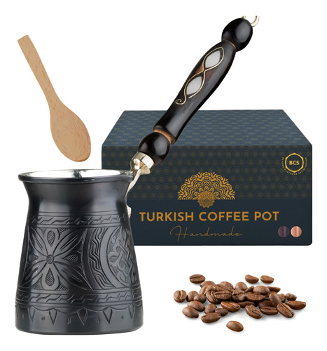 Cafetera Turca De Cobre 350 Ml Con Mango Y Cuchara De Madera