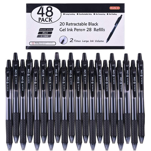 20 Lapiceras Gel Tinta Negra + 28 Repuestos Shuttle Art Xsr