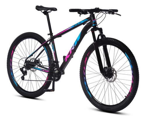 Bicicleta Aro 29 Krw Alumínio 24 Vel Freio A Disco X42 Cor Preto/rosa E Azul Tamanho Do Quadro 19
