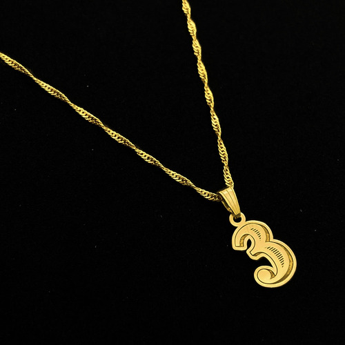 Cadena Y Dije Números Oro 18k 3 - Tres 50 Cm