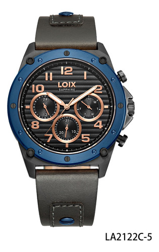 Reloj Hombre Loix La2122c5 Gris Y Pulso De Cuero, Bisel Azul