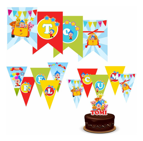 Kit 2 Banderin Imprimible Cumple Plim Plim Personalizado