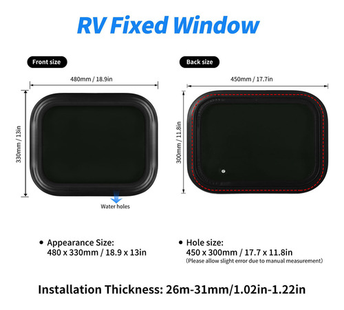 Ventana Fija Para Autocaravanas, 450 X 300 Mm, Aleación De A
