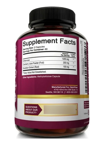 D-mannose D-manosa Nutriflair 1500mg 120 Capsulas Vegetarian