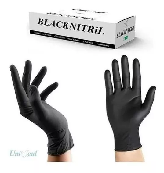 Talla: M Paquete de 5 cajas de 100 guantes cada una Color: Negro Hevea mediana Sin látex ni talco Guantes de nitrilo desechables 