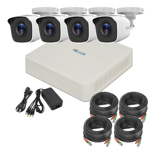  Kit Videovigilancia Hd 4 Camaras Hilook Para Exterior 