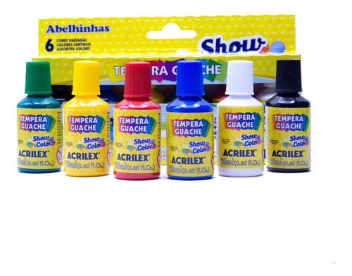 Tempera Escolar Con Pincel Acrilex 6 Colores Surtidos X18ml