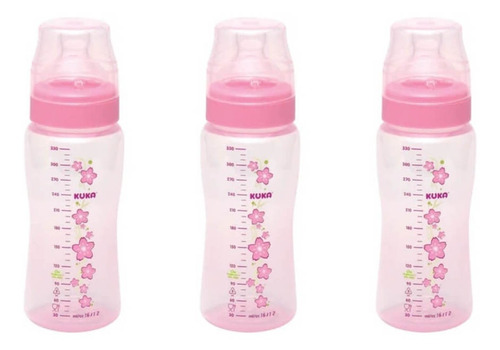 Kuka Premium Color Mamadeira Ortodônti Rosa 330ml (kit C/03)