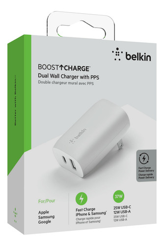 Cargador De Pared Doble Usb C Y Usb A De 37w Blanco Blanco