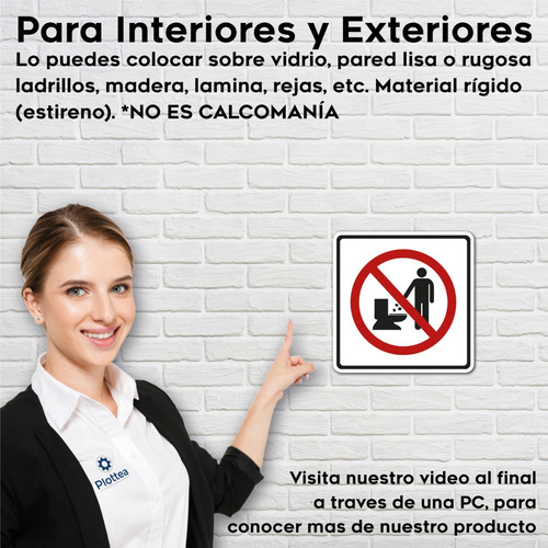 Imagen 3 de 6 de Señalamiento Letrero Icono No Tirar Papeles Al Wc 20x20