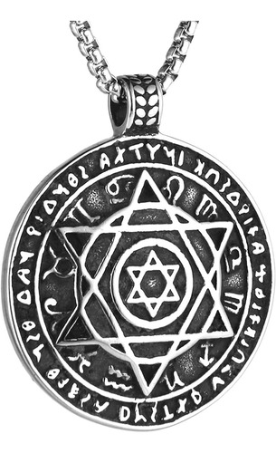 Hzman Talisman Seal Solomon - Collar De Acero Inoxidable Con