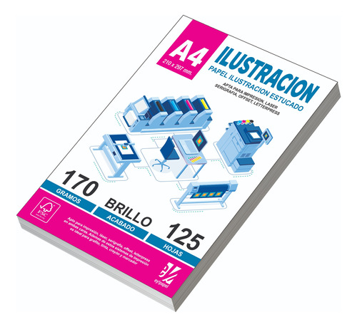 Papel Ilustracion Brillante A4 De 170 Grs X 125 Hojas