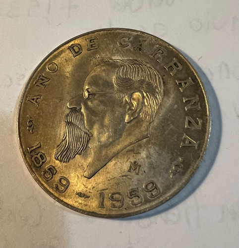 Moneda De 1959 Año De Carranza $5 Pesos (Usado)