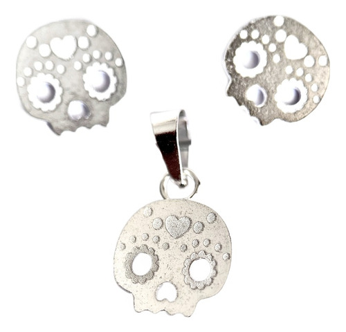 Set Conjunto Aretes Dije Calaverita Plata 925 Dia De Muertos