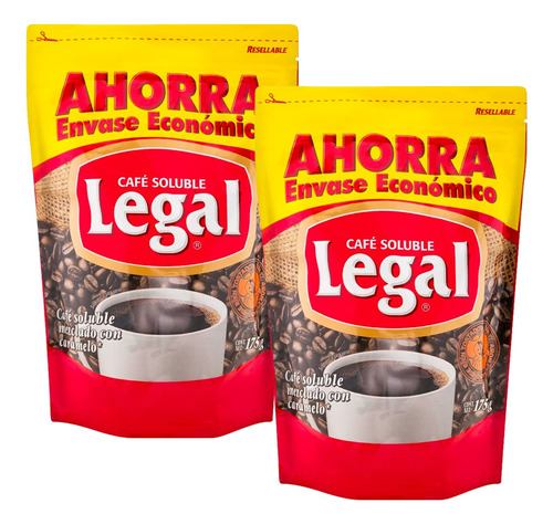 2 Pack Cafe Soluble Con Azucar Legal 175 Grs