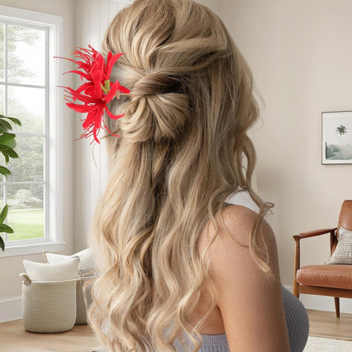 L Pinza For El Pelo Con Flor Roja, Horquilla China Ve