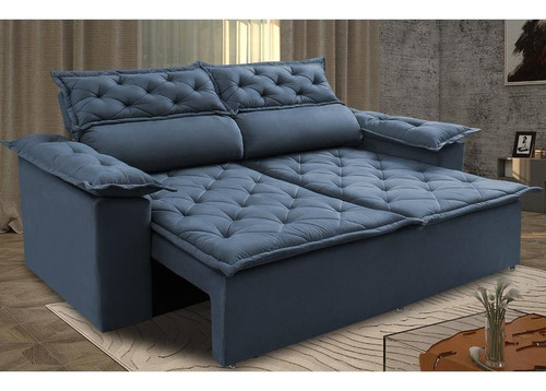 Sofá Retrátil e Reclinável Cama inBox Compact 1,50m Tecido Suede Velusoft Azul