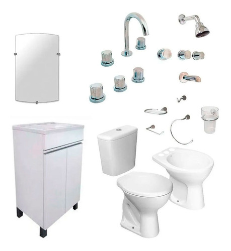 Juego Baño Mueble Grifería Sanitario Accesorios Espejo Envio