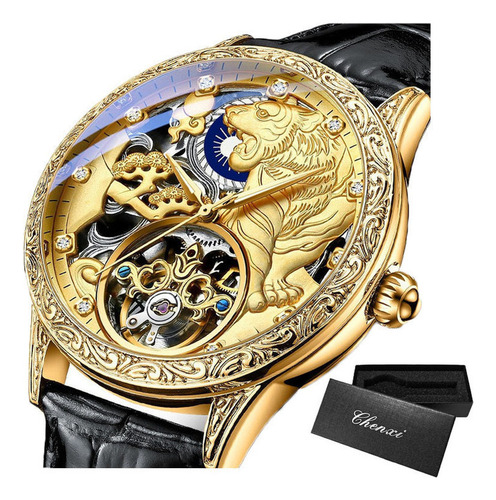 Reloj Mecánico De Cuero Con Diamantes Chenxi Fashion