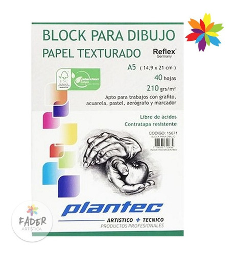 Block Para Dibujo Papel Texturado Plantec A5 210gr