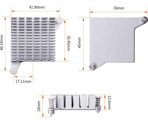 Disipador De Aluminio Orange Pi 5 Plus 50mm X 46mm X 12.6mm