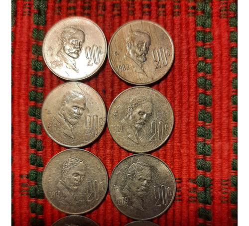 10 Monedas De 20 Centavos De Los Años 1974 A 1983 (Usado)
