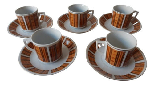 Set De 5 Tazas Y Platos Café Porcelana China Sellados