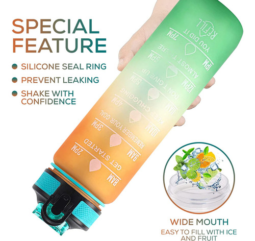 Botella De Agua Potable Sin Bpa A Prueba De Fugas De 32 Oz C