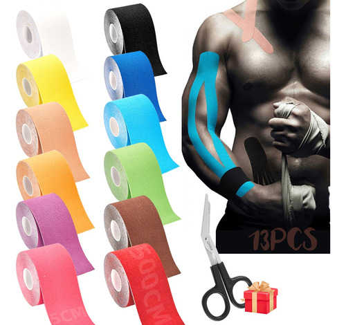 12pcs Cinta Kinesiológica Vendaje Neuromuscular Tape 5mx5cm