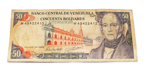 Billete De 50 Bolívares 13 Octubre 1998 Serial W48422412