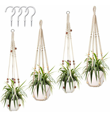 4 Paquetes De Perchas De Macramé Para Plantas Con Cuentas De