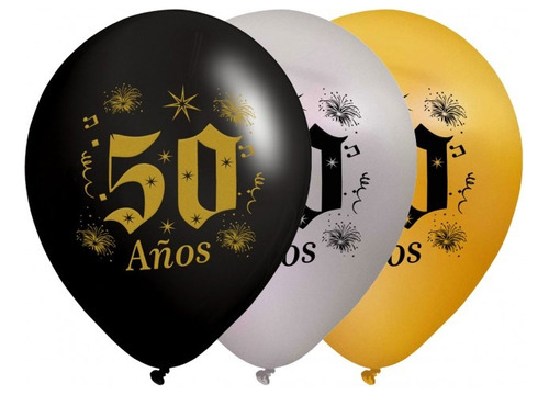 Paquete Globos Impresos 50 Años Surtido X24 Unidades