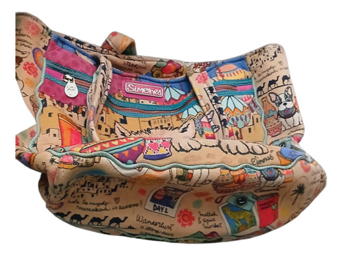 Bolso Cartera Simones Grande Moda Circular Beige Estampado N/a Agua (Usado)