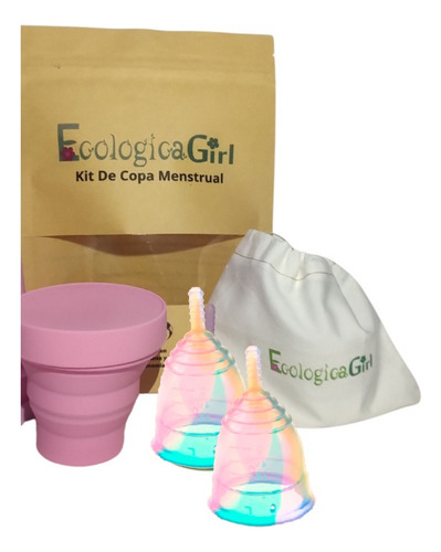 2 Copas Menstruales Vaso Esterilizador Bolsa Tallas Color Arcoiris Chica