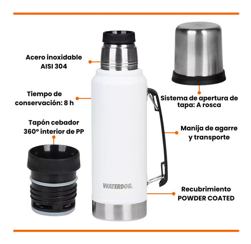 Termo Mate Waterdog 1000cc Antideslizante Acero Inoxidable.