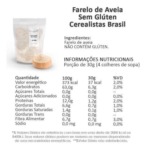Farelo De Aveia 3 Kg Zero Glúten Sem Contaminação Cruzada