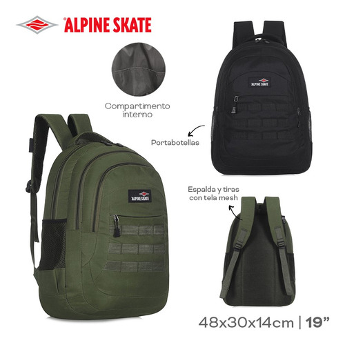 Mochila Militar Alpine Skate Tactica Camping C/ Molle Grande Color Verde 17750 Diseño De La Tela Liso