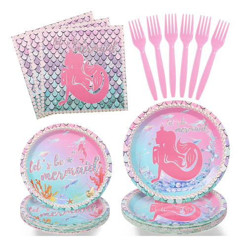 96pcs Mermaid Birthday Decorations Party Tableware Set, Merm