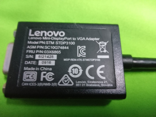Cable Adaptador Lenovo  Mini Display Port A Vga