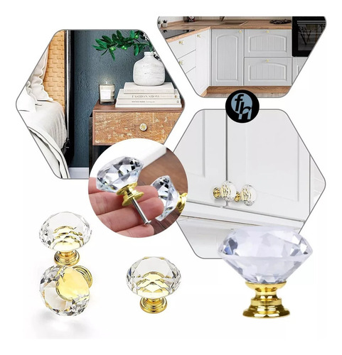 Perilla Cajón Jaladera Cristal Forma Diamante 30mm 5 Piezas