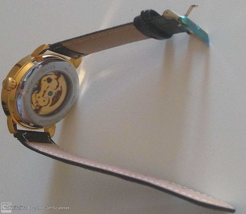 Relógio Automático De Luxo Masculino Couro Dourado + Brinde