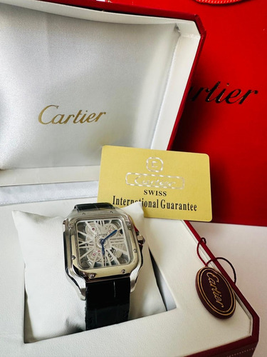 Reloj Cartier Santos Plata/negro Automático Fullset Negro Plateado Plateado (Usado)